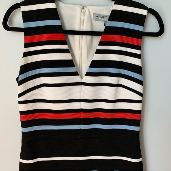 SZ6 MAGGY LONDON SLEEVELESS VNECK LINED SHEATH STRIPED DRESS BLUE BLUE WHITE RED - Picture 3 of 9